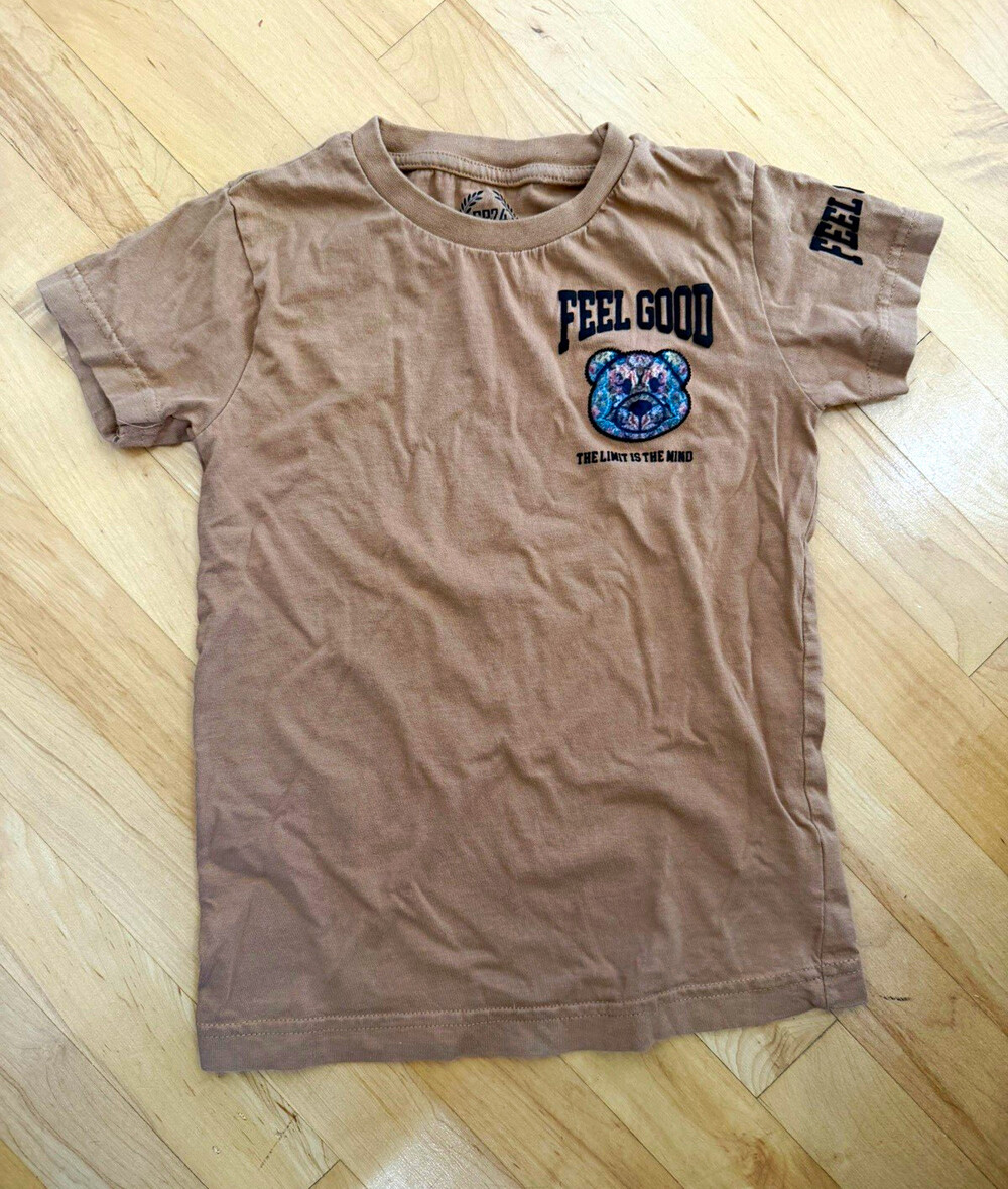 CRZ4 Chrome Edge Teddy Bear Graphic Cotton Crewneck T-Shirt Short Sleeve 6Y Tan